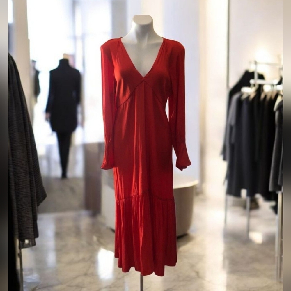 Banana Republic Vibrant Coral Long Sleeve Dress Size -10 - Picture 4 of 10